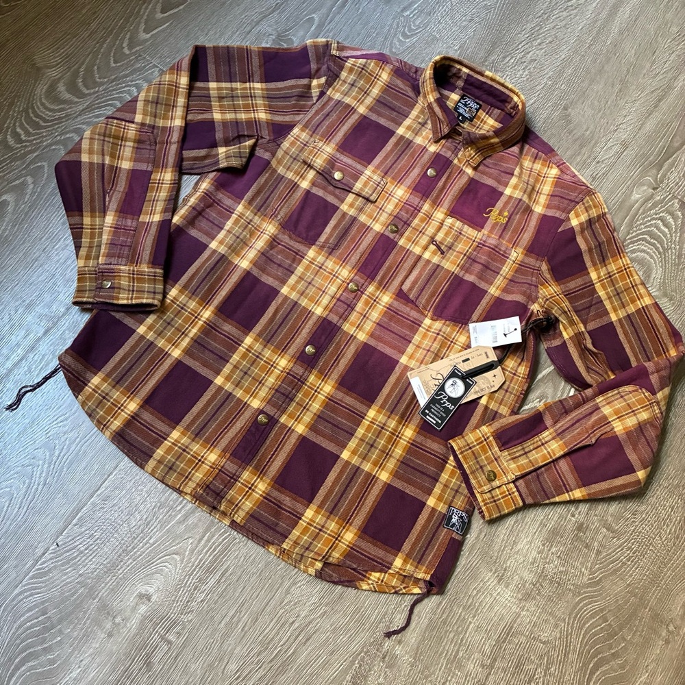 PRPS Plaid Flannel Shirt Large Brown Multi NWT Retail $228